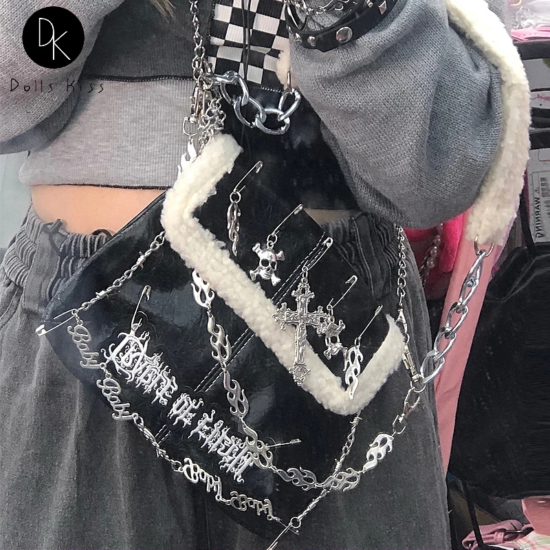 

Harajuku Gothic Punk Cross Skull Women Purse and Handbag Female Cool Metal Pin Dark Embroidery Halloween Shoulder Messenger Bag
