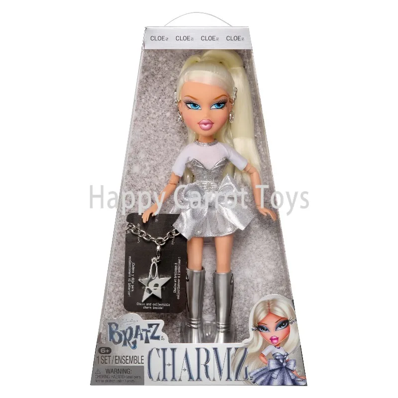 Фото Оригинальные модные куклы Bratz Charmz, коллекция Metallic Silver: коллекционный браслет с подвесками Sasha, Cloe, Yasmin, Jade, подарок для детей, игрушка. №2