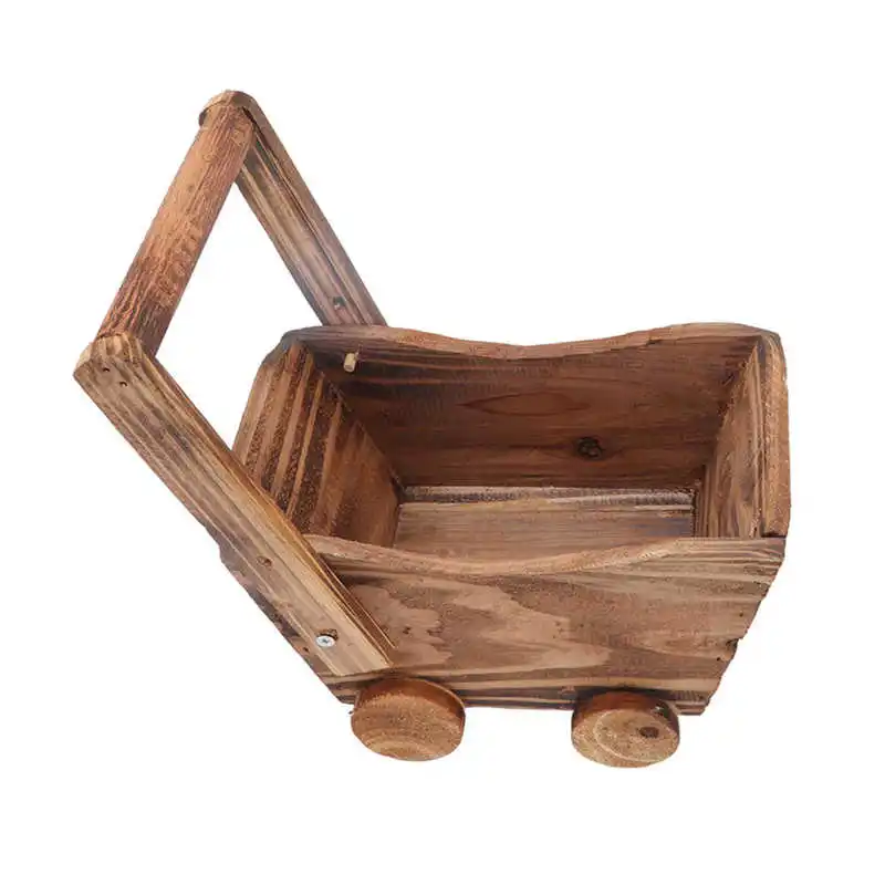 

Flower Pot Wooden Cart Sturdy Durable Wooden Wheelbarrow Design Multifunction Indoor Plant Stand for Succulent Flower
