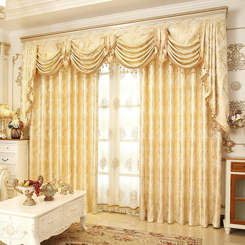

European Luxury Curtains for Living Room Bedroom Encrypted Gold Jacquard Curtain High Shading Cortinas Valance Custom Cortina