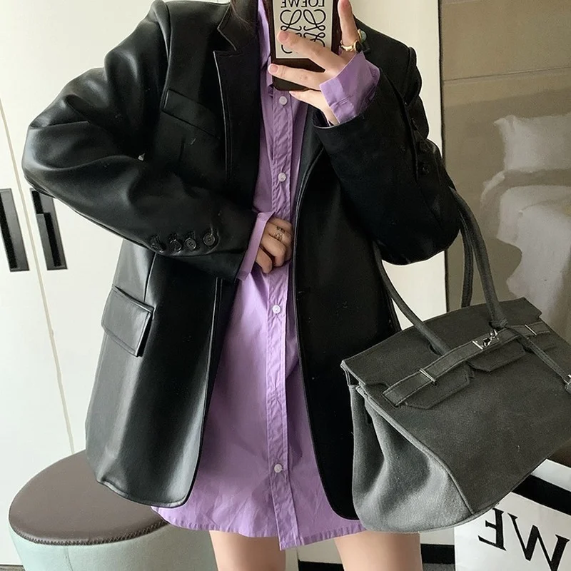 brown leather suit jacket women's long-sleeved soft light autumn and winter jacket jacket fashion autumn PU motorcycle suit