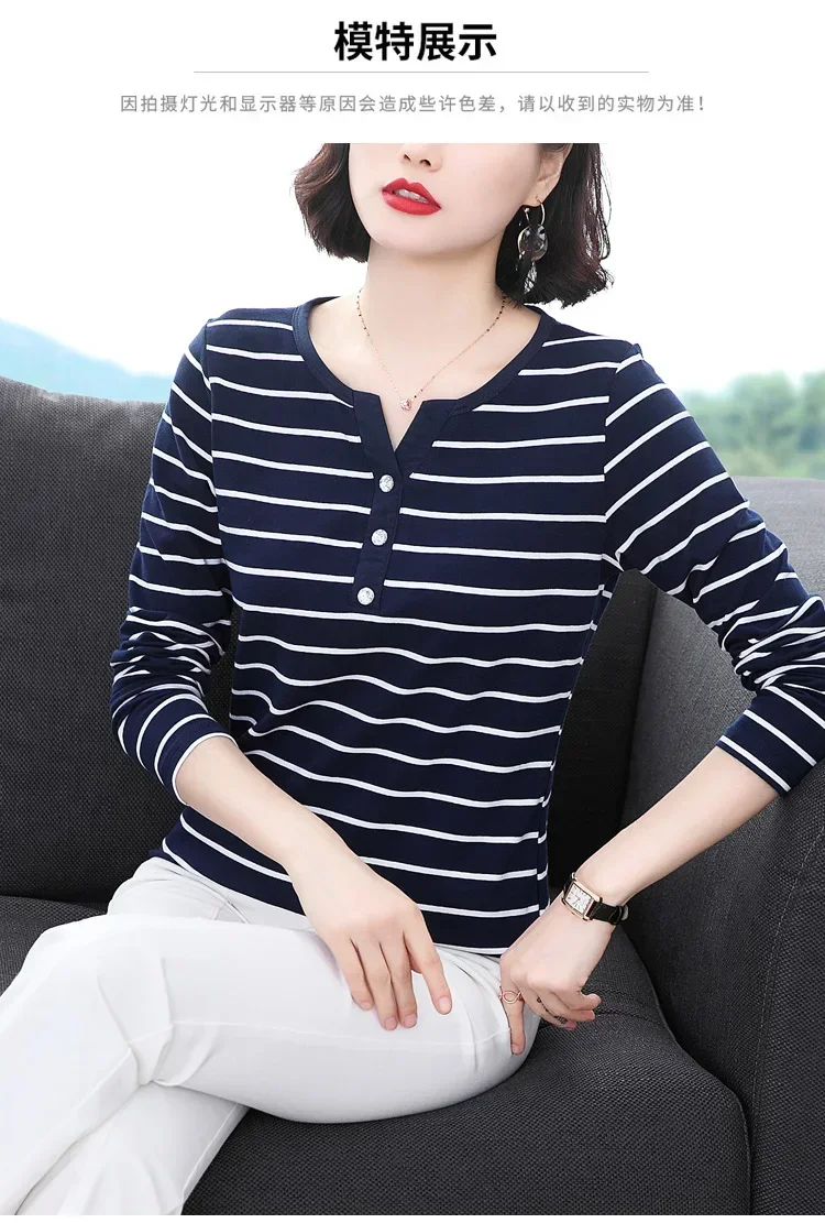 Футболка из чистого хлопка с длинными рукавами и v-образным вырезом женская