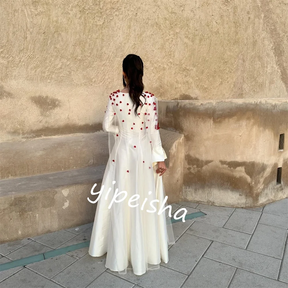  Атласная аппликация драпированное свадебное платье трапециевидной формы с