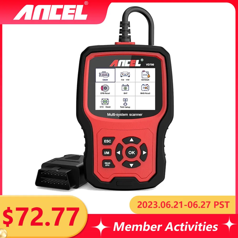 ANCEL VD700 сканер автомобиля OBD2 полной системы EPB DPF Oil TPMS BMS Airbag Reset OBD инструмент для диагностики автомобилей VW Audi Skoda Seat.