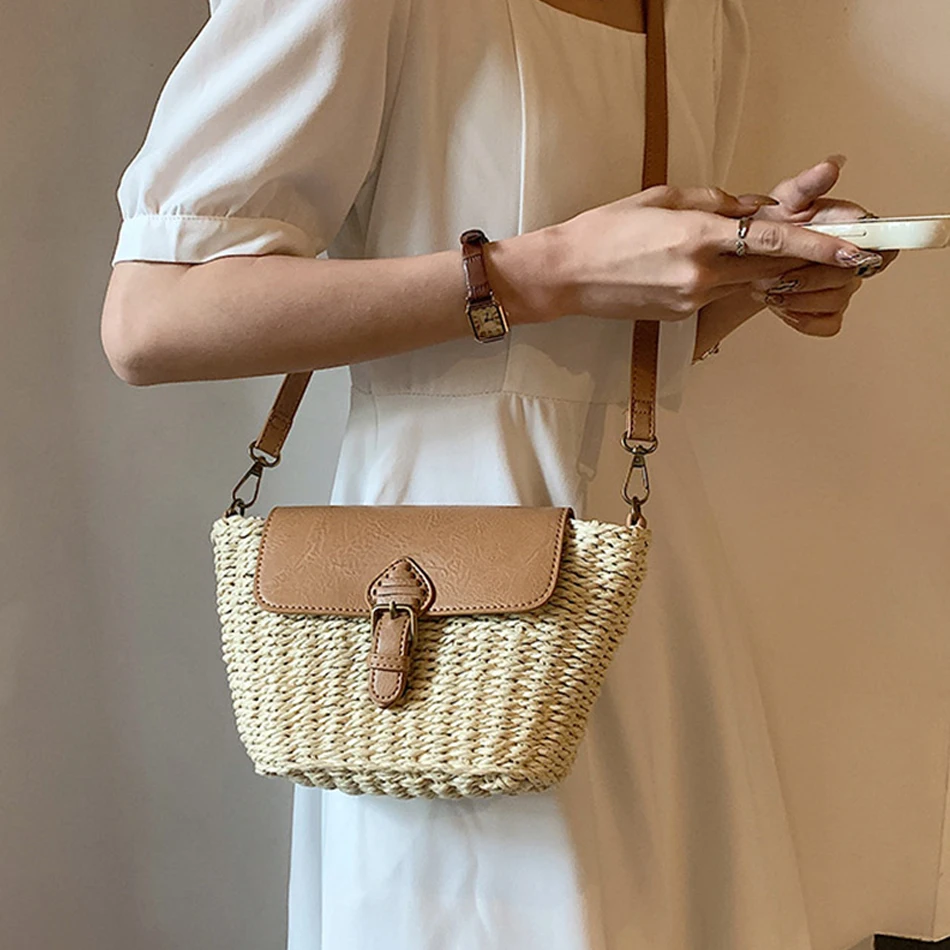 Small Basket Shoulder Bags for Women Designer Brand Summer Crossbody Bag Fashion Straw Female Handbags Trend Travel Beach Bags