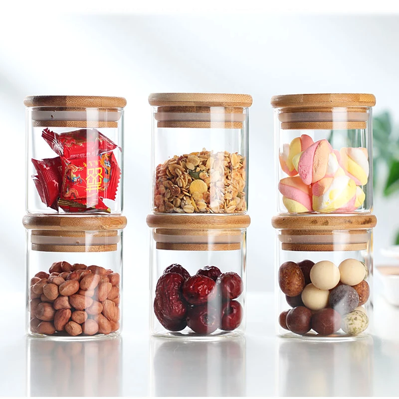

Glass Storage Jars with Sealed Bamboo Cover, Kitchen Seasoning Bottle, Seasoning Bottle, Family Gift, 180ml, 6 Units