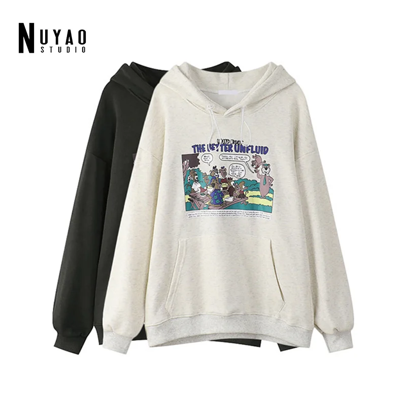 

Oversize Ins Women Hoodies Printed Sweatshirts Spring-Autumn Fashion Ladies Soft Thick Pullovers Loose Female Chic Clothes