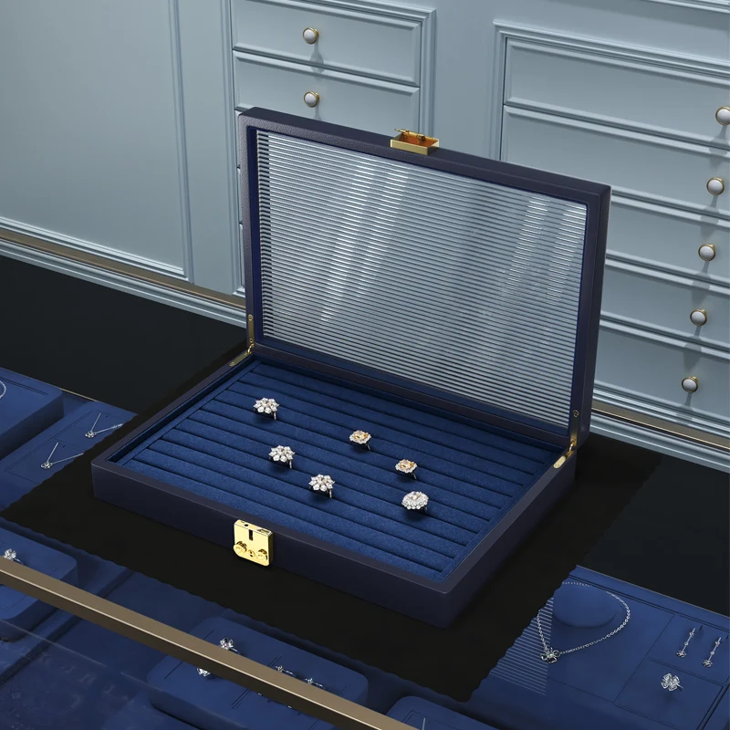 Oirlv Коробка для хранения ювелирных изделий Органайзеры Синее кожаное кольцо