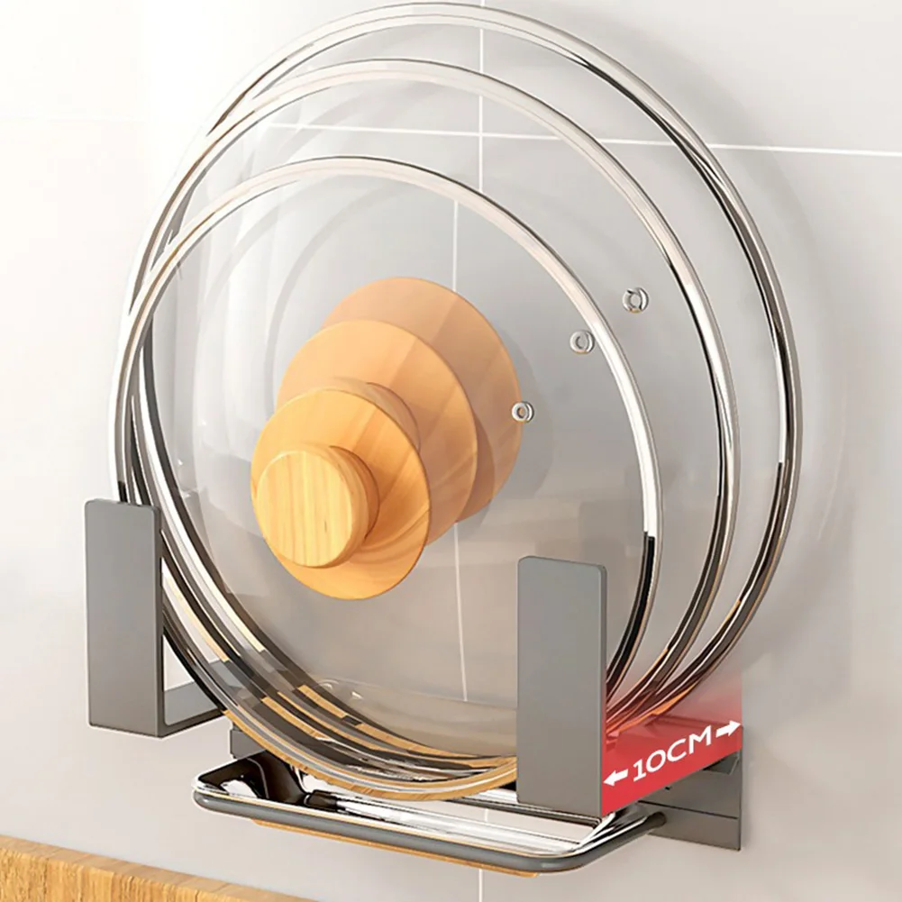 

Pot Lid Holder Wall-Mounted Hanging Holder For Pan Pot Cover Rack Shelf Stand Holder Aluminium Kitchen Storage Rack Organizer