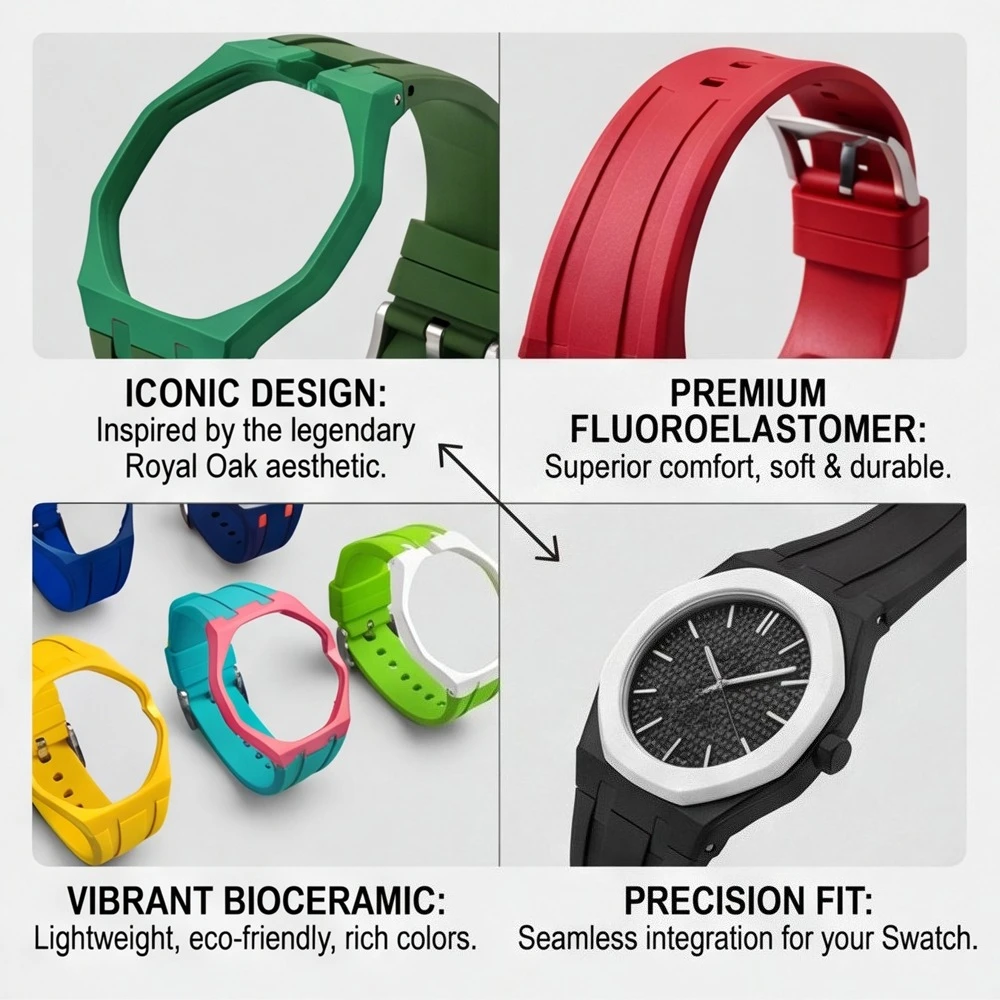 Фото Ремешок для часов Audemars Piguet AP x Swatch Royal POP Pocket FKM, биокерамический защитный корпус, безель и сменный браслет №3