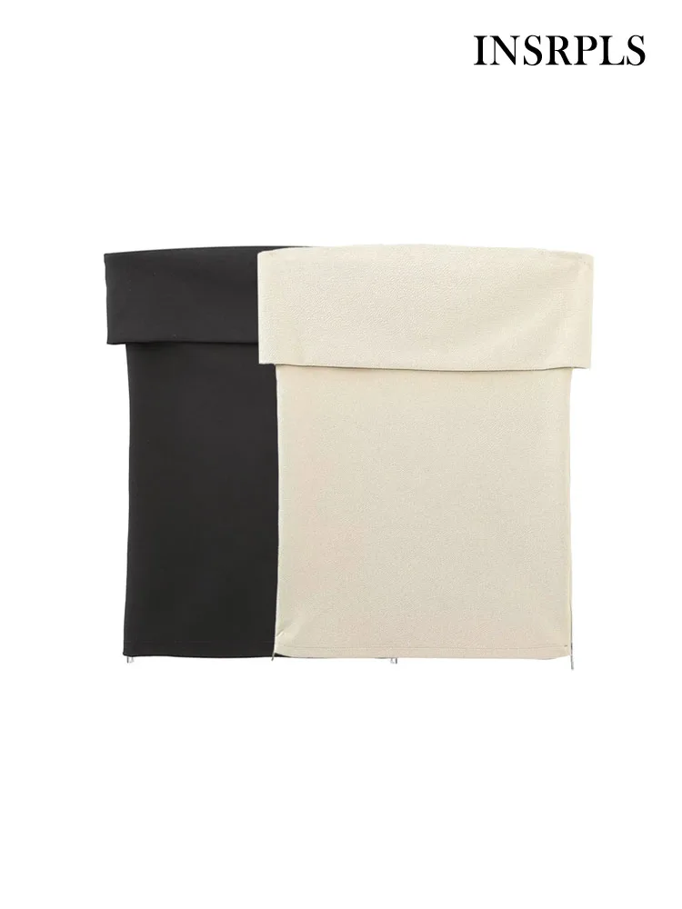 

INSRPLS Женская мода боковая молния трикотажный Бюстье Топы винтажные без бретелек Прямой шеи женский Camis Mujer