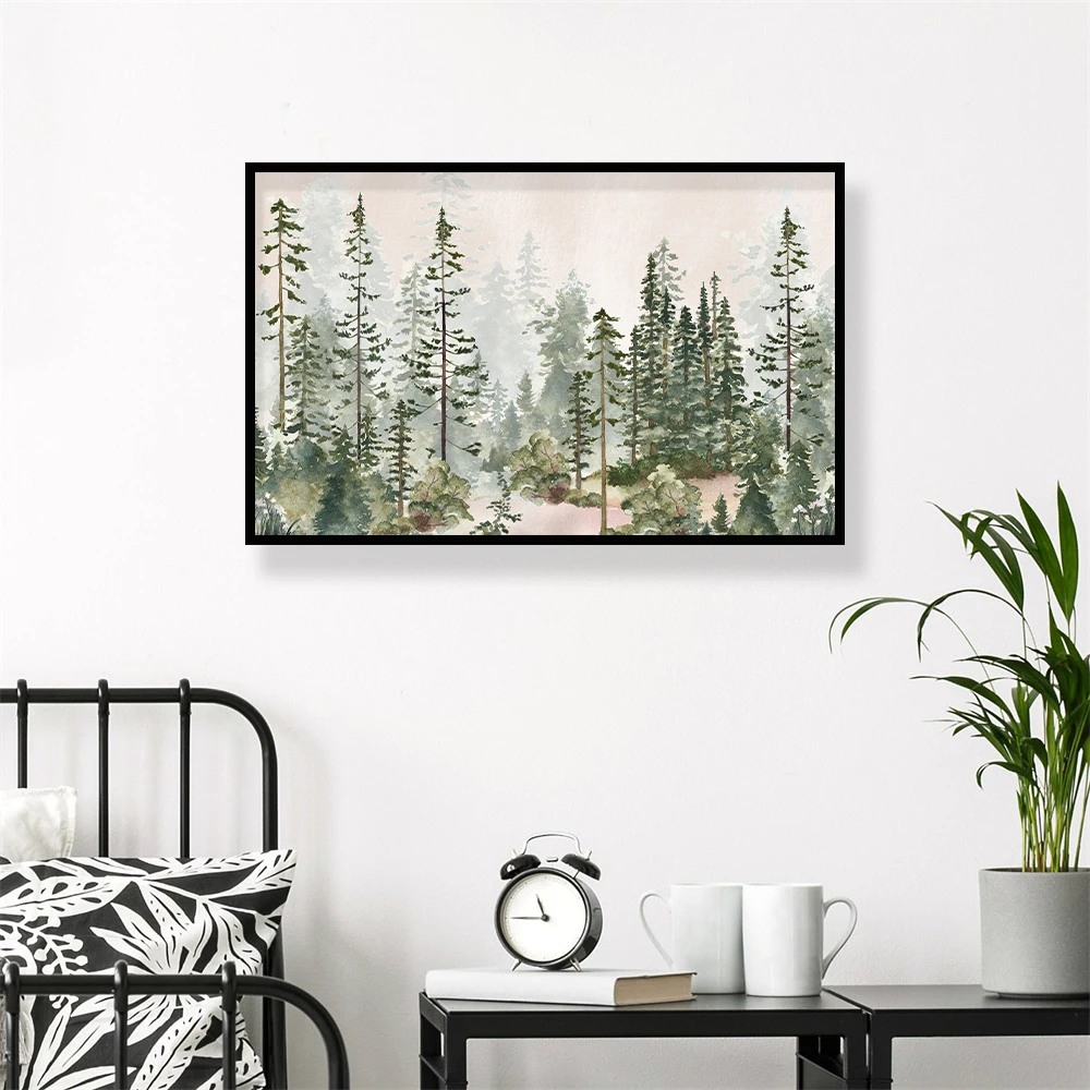 

Night And Day Nature Landscape Posters Watercolor Pine Tree Forest Decorative Painting Wall Art For Living Room Interio