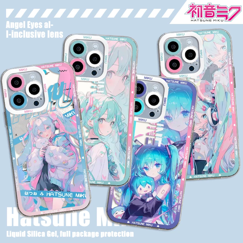 Фото Новый чехол для телефона с аниме H-Hatsune Mikus для iPhone 16e 16 15 14 13 12 11 Mini Pro Max X XR XSMax 8 Plus, прозрачная мягкая задняя крышка №2