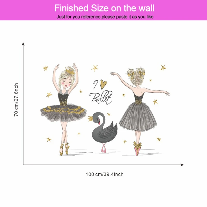 Наклейки на стену с рисунком танцующих девушек и черного лебедя для детской