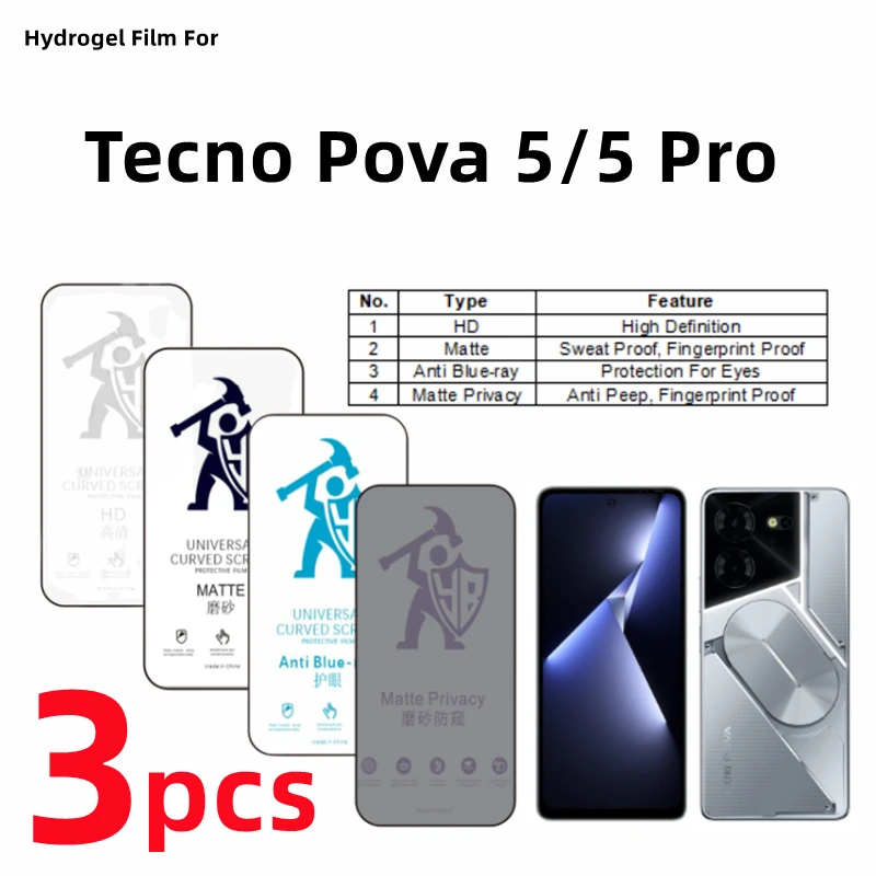 

3 шт., Гидрогелевая Защитная пленка для Tecno Pova 5 Pro