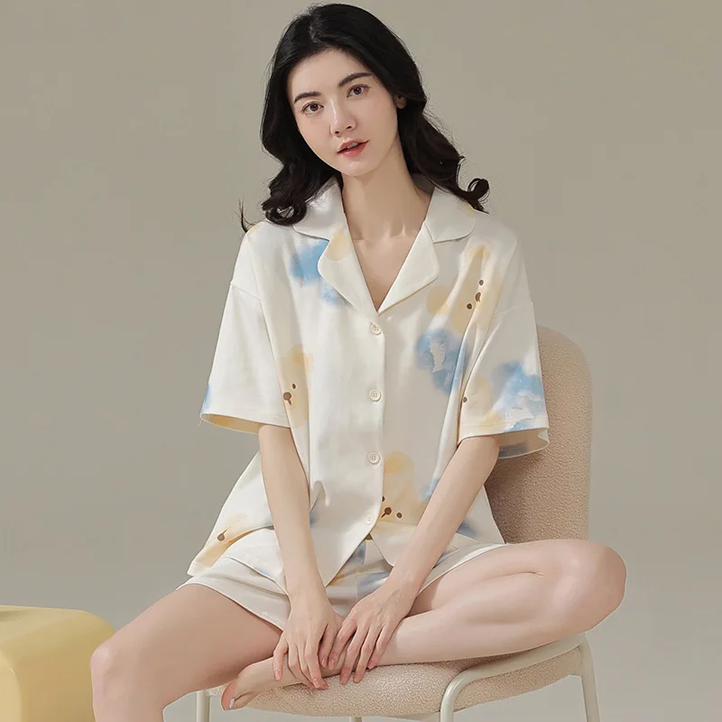 

Хлопковые Пижамные комплекты для женщин, тонкий кардиган, одежда для сна, Женская атласная пижама, женские шорты, ночная рубашка из двух предметов, бесплатная доставка