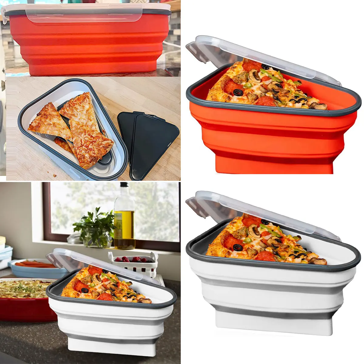 Silicone Pizza Pack Reusable Pizza Storage Container with 5 Extra Microwave Trays Foldable Pizza Packaging Box Space Saving