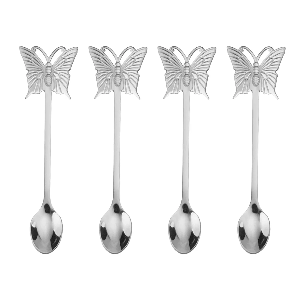 

4 Pcs Butterfly Fork Spoon Set Kids Cutlery Dessert Spoon Tableware Stirring Spoon Stainless Steel Eating Spoons Banquet