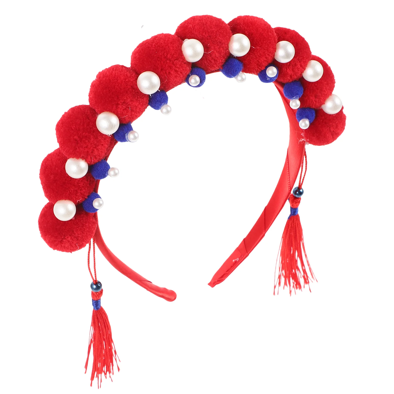 

Chinese Style Headband Pearl Furry Ball Headband Decorative Tassel Headband Cosplay Headband