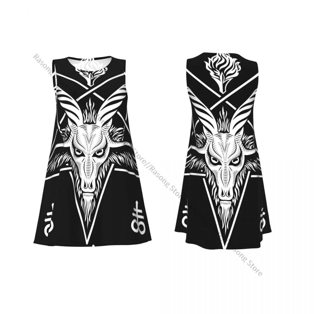 Платье без рукавов с круглым вырезом и пентаграммой Люцифер Бафомет женское