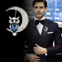 new vintage animal brooch pin owl half moon crystal brooch women and men collar lapel scarf pins jewelry best festival gift
