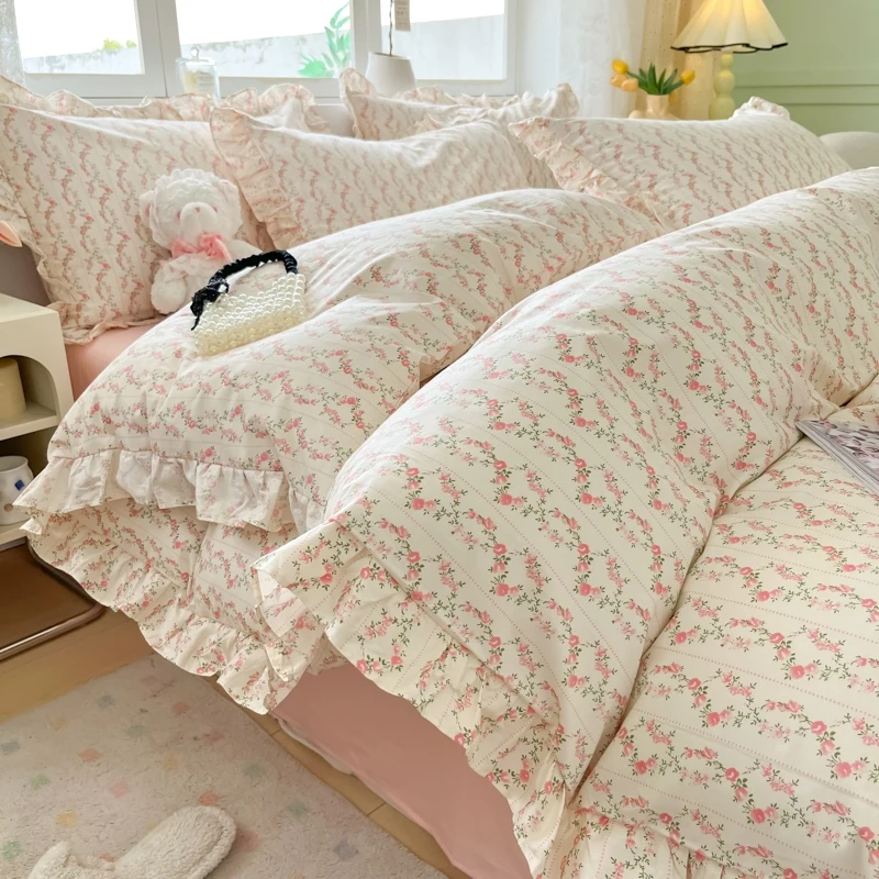 Princess Sle Pure Cotton Quilt Cover 50 X200x230 Korean sle Print Lace Romantic Four-Piece Set