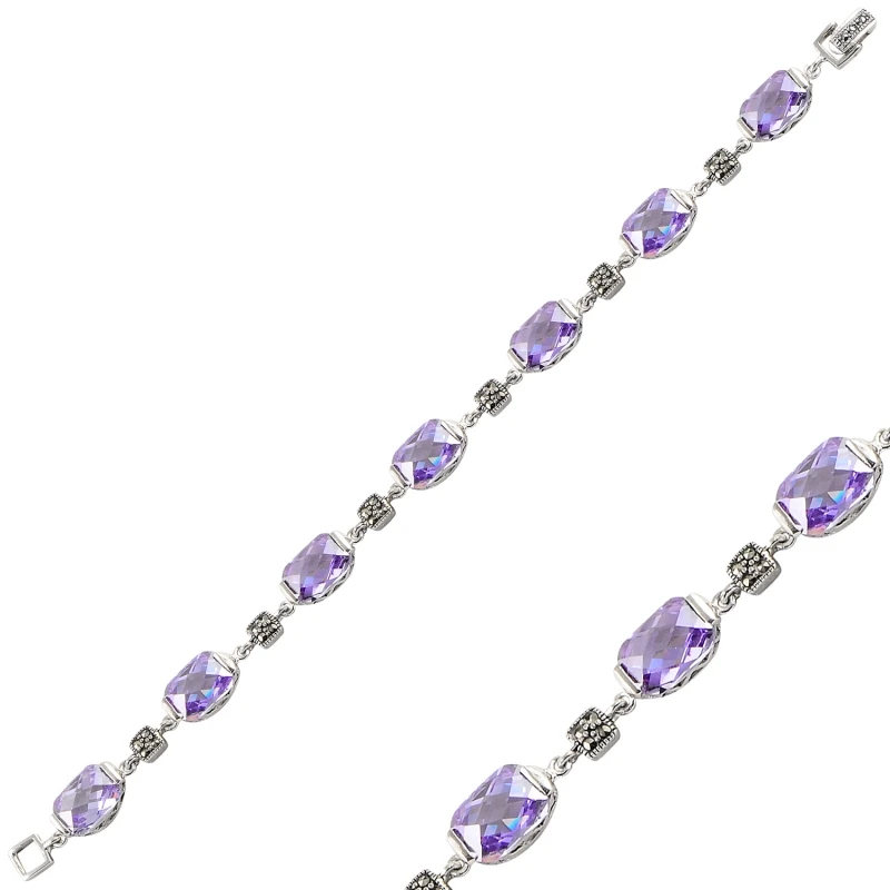 

Серебряный браслет с искусственным камнем и аметистом из фианита