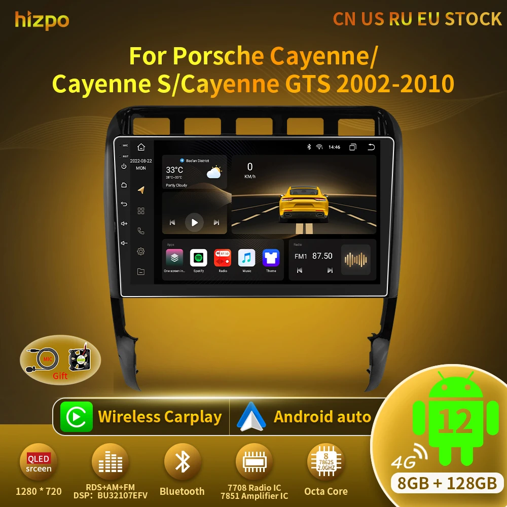 Hizpo Android 12 Car Radio for Porsche Cayenne 1 2002-2010 Multimedia Video Player 2din 4G Navigation Carplay Head Unit No DVD