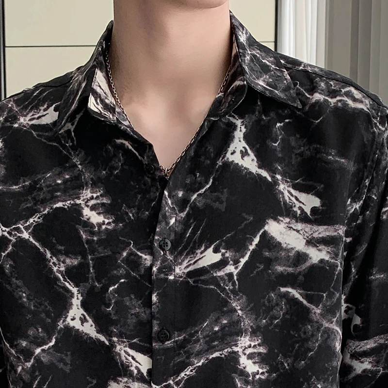Crack Printed Shirts for Men 2022 Long Sleeve Loose Casual Shirt High Quality Streetwear Social Party Tuxedo Blouse Men Clothing
