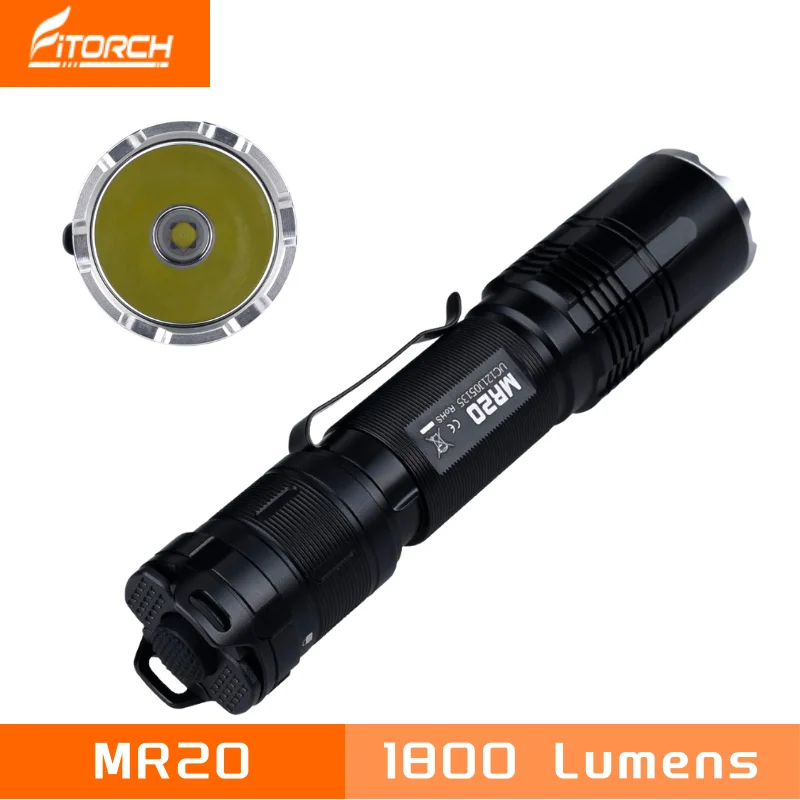 Fitorch MR20 3-Way Tail Switch Tactical LED Flashlight 1800 Lumens USB Rechargeable CREE XHP35 HD Torch Included 18650 Battery
