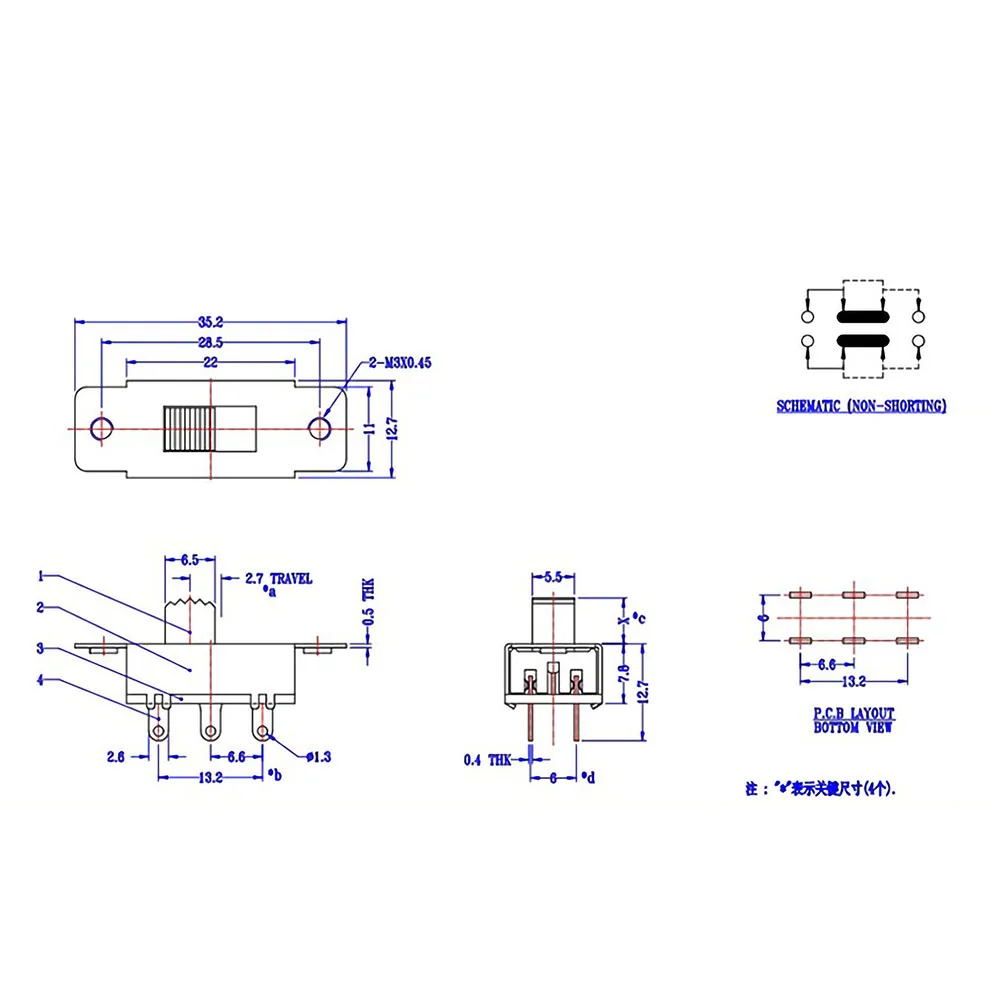 10 шт. ВКЛ-ВЫКЛ 3 положения 2P3T панель слайд переключатель Панель Крепление
