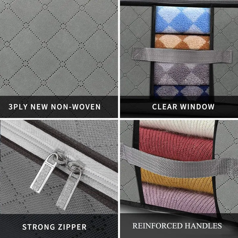 Under Bed Storage Bag 4-pack Large Capacity Foldable Underbed Organizer with Clear Window, Sturdy Handles and Zippers for Season