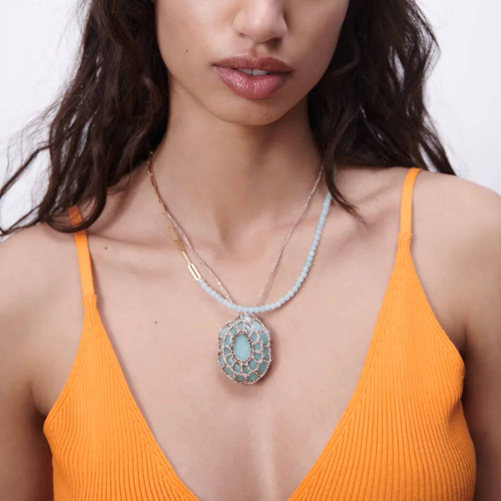 

Za Exaggerated Bohemian Hand-woven Pendant Necklace Retro Rope String Beads Multi-layer Clavicle Chain