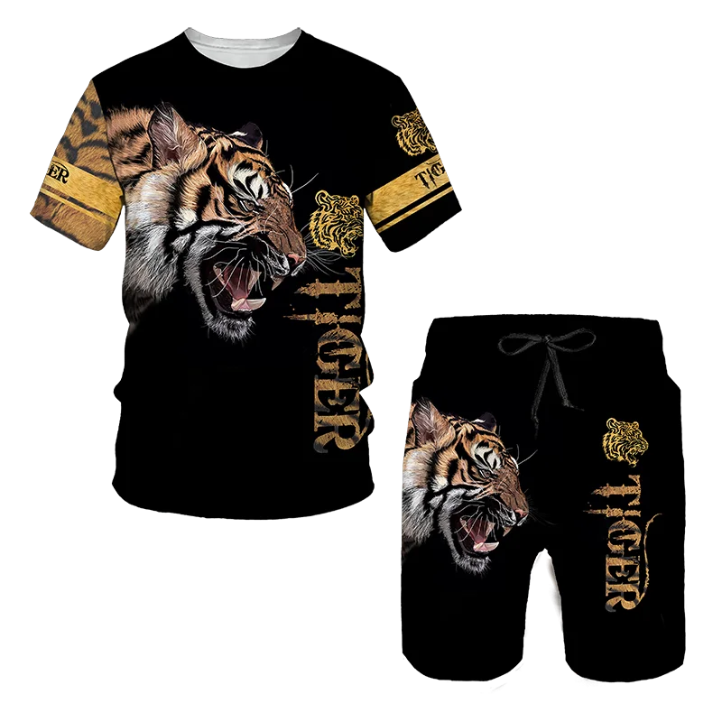 The Tiger 3D Printed Women's Mens T-shirts Sets Fashion Men's Lion Tracksuit Tops Shorts Sport And Leisure Summer Male Suit