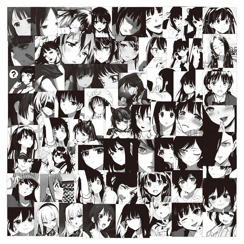 

10/60pcs Black White Anime Sexy Girls Stickers For Waterproof Removable Notebook Skateboard Luggage Motorcycle Diy Toys