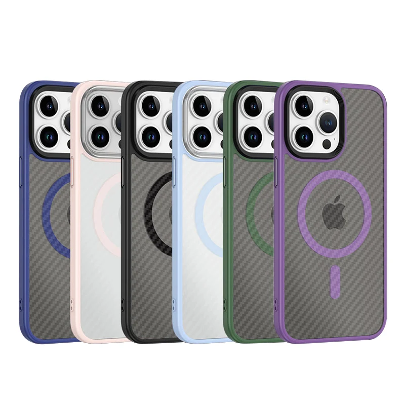 

Carbon Fiber Texture Magnetic Adsorption Phone Case for IPhone 12 13 14 Pro Max Plus,Anti-Fingerprint Skin Feel Protective Cover