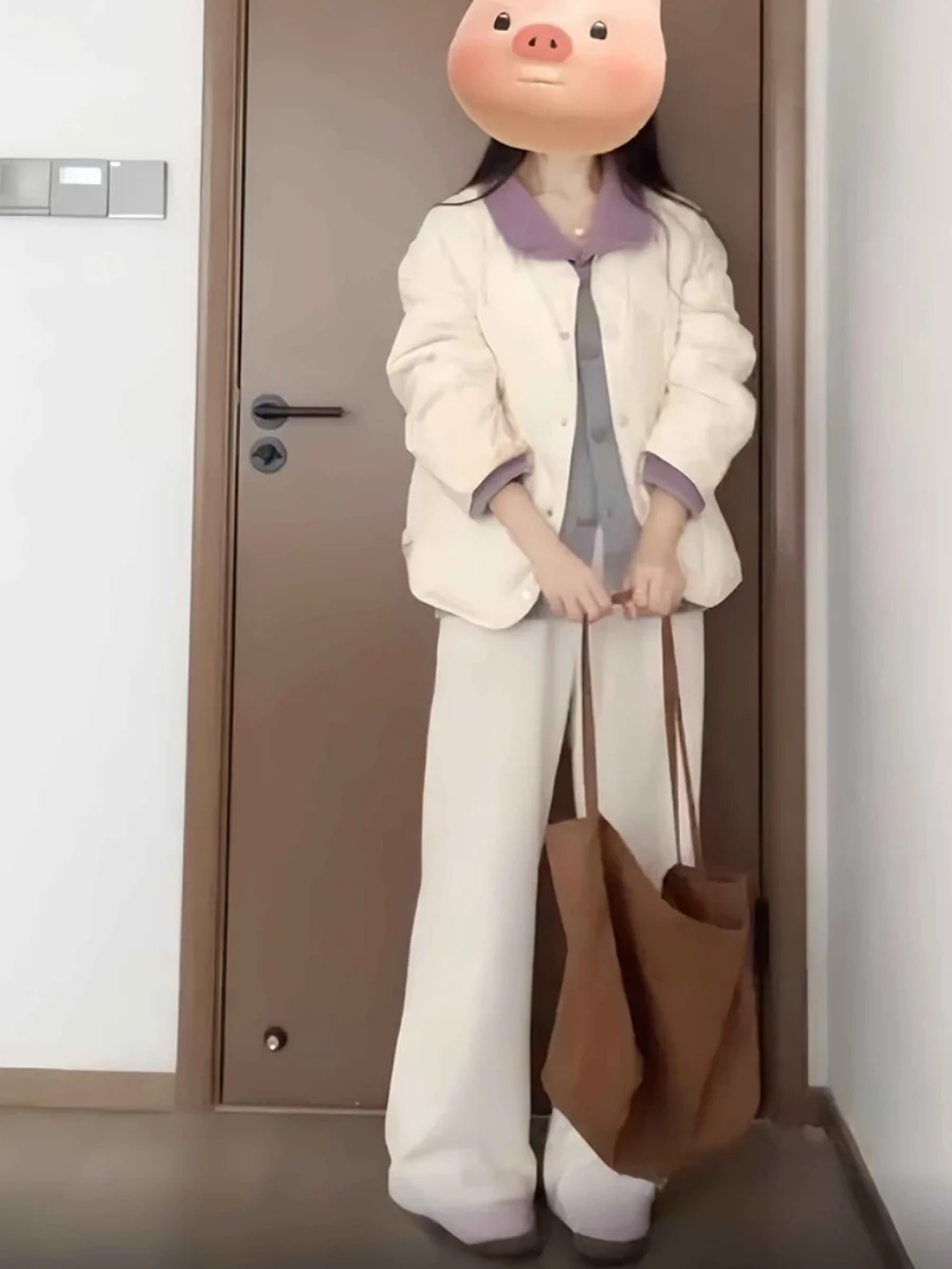 Кремово-белый пуховик с хлопковой подкладкой женская одежда новинка 2024 зимняя