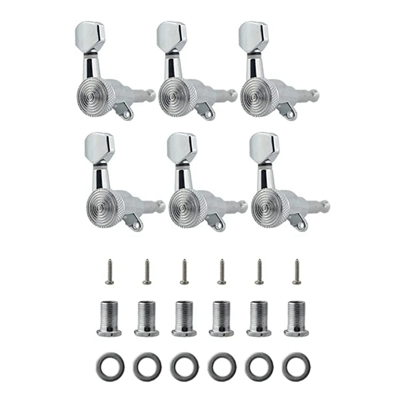 

Silver 6R Locking Tuning Key Head Set Fully Enclosed Electric Wooden Guitar String Button