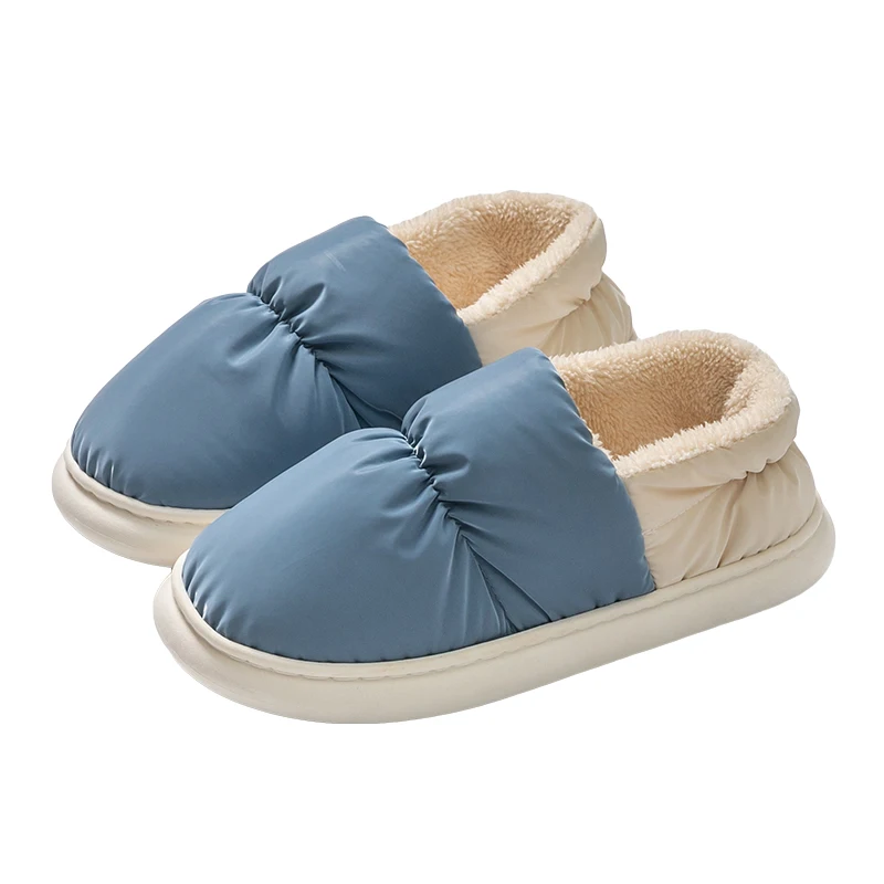 Unisex Winter Waterproof  Slippers Women Slides Outside Indoor Home Shoes Warm Plush Platform Cotton Shoes