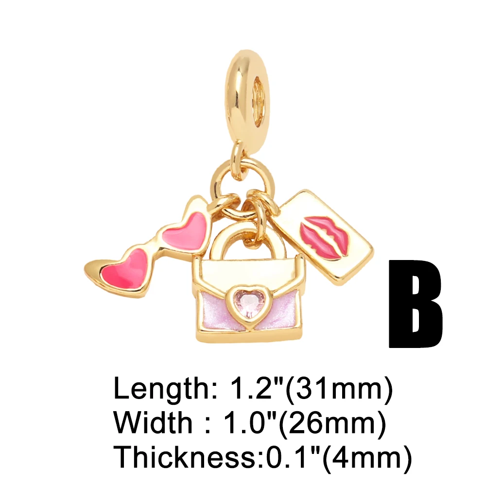 OCESRIO Фуксия Эмаль Подвеска для макияжа ожерелья Медная позолоченная сумка