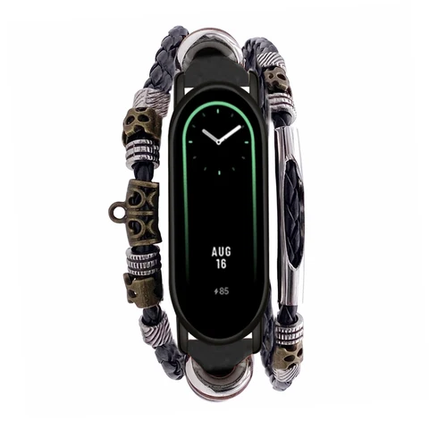 Модный спортивный браслет для умных часов, кожаный ремешок для часов с бусинами, сменные быстросъемные аксессуары для Mi Band 8