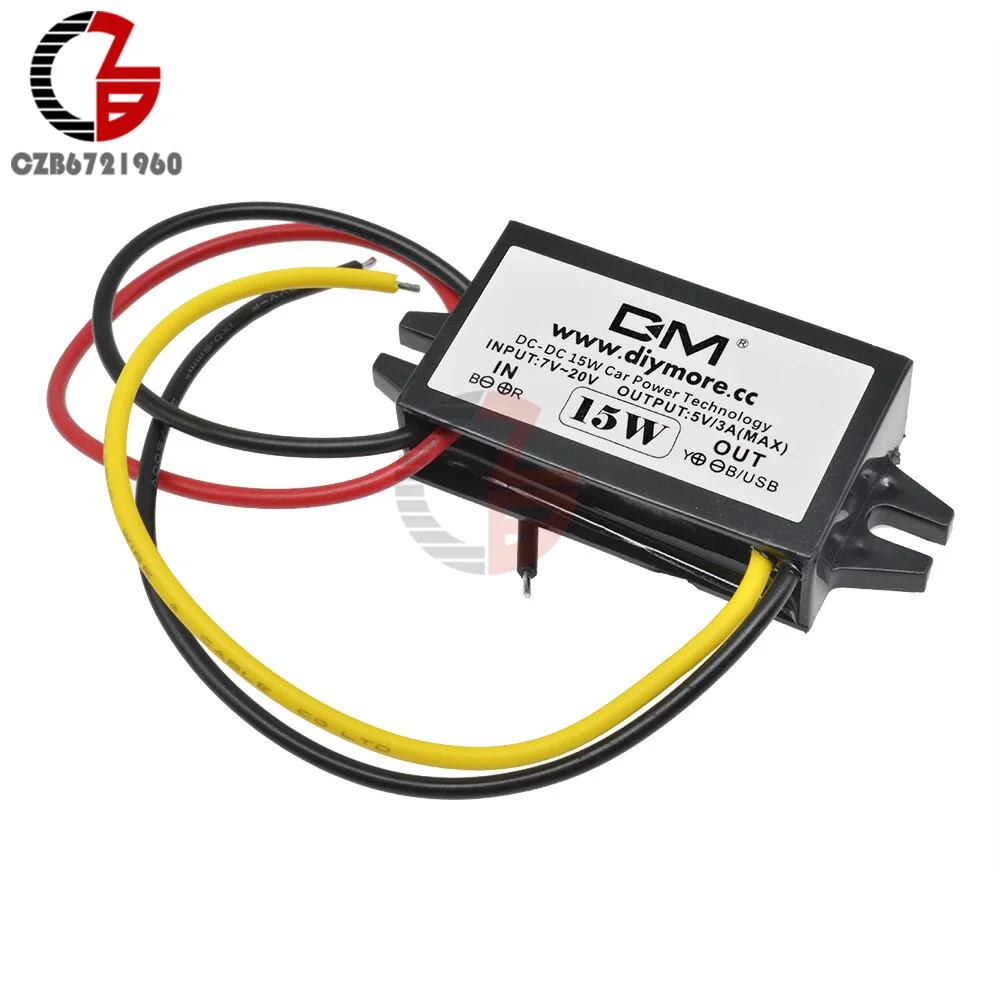 

DC-DC 12 В до 5 В 3 А 15 Вт Автомобильный понижающий преобразователь питания Водонепроницаемый IP67 Трансформатор светодиодного драйвера для светодиодных фонарей