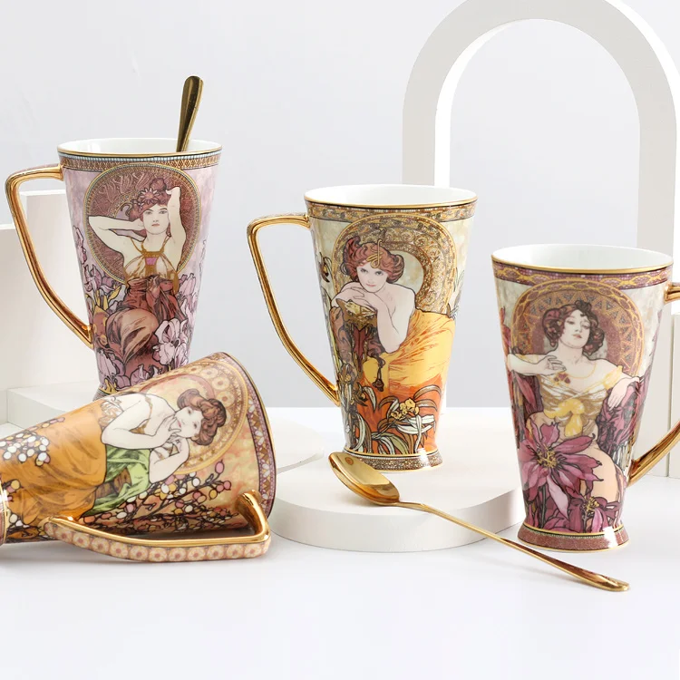 

Bone China Mugs Coffee Cups Large Capacity Porcelain Drinkware Vintage Designs Ceramic Mug 2021 New Arrival Birthday Gift