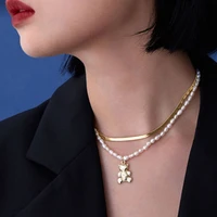 kimitoshi pearl necklace lightluxuryniche design sensecollarbone chain bear pendant