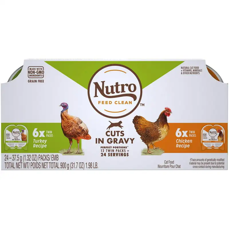 

Free Natural Wet Cat Food Cuts in Gravy Turkey Recipe and Chicken Recipe Variety Pack, (12) 2.64 oz. PORTIONS Twin-Pack Trays