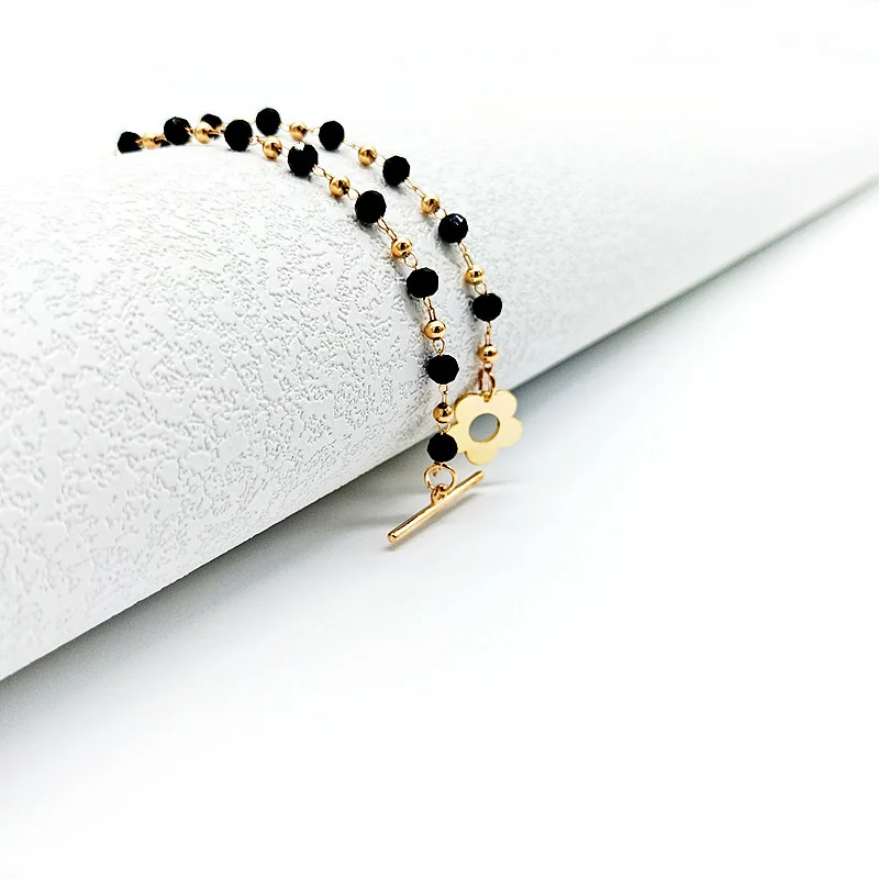 

KERLA 2023 New Fashion Luxury Black Crystal Glass Bead Chain Choker Necklace For Women Flower Lariat Lock Collar Gifts