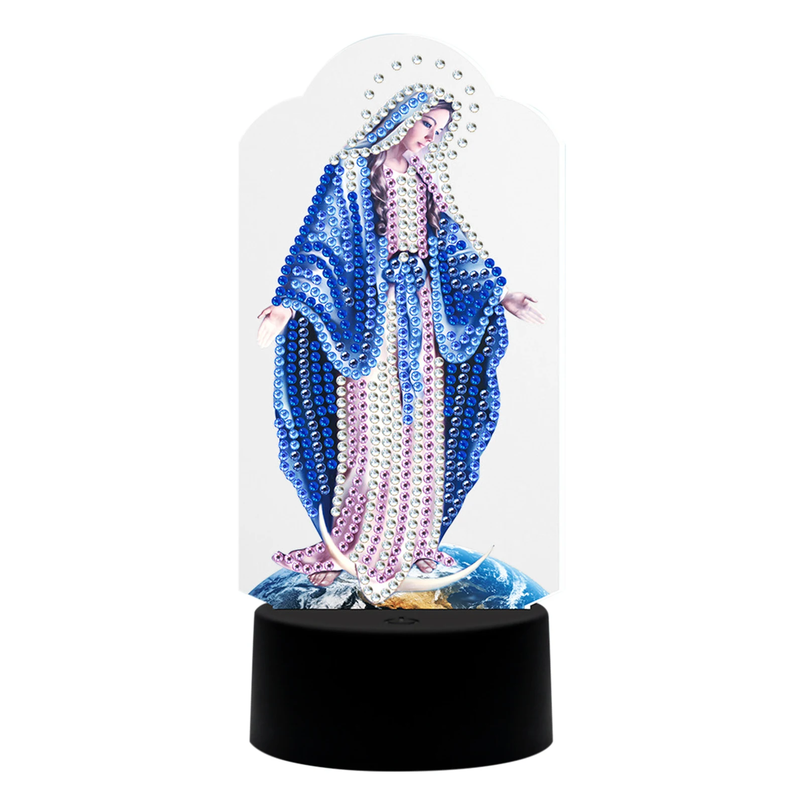 

Virgin Mary Embroidery Night Light Diamond Painting Led Lamp Home Decor Colorful Gifts USB With Tools 5D DIY Modeling Bedroom