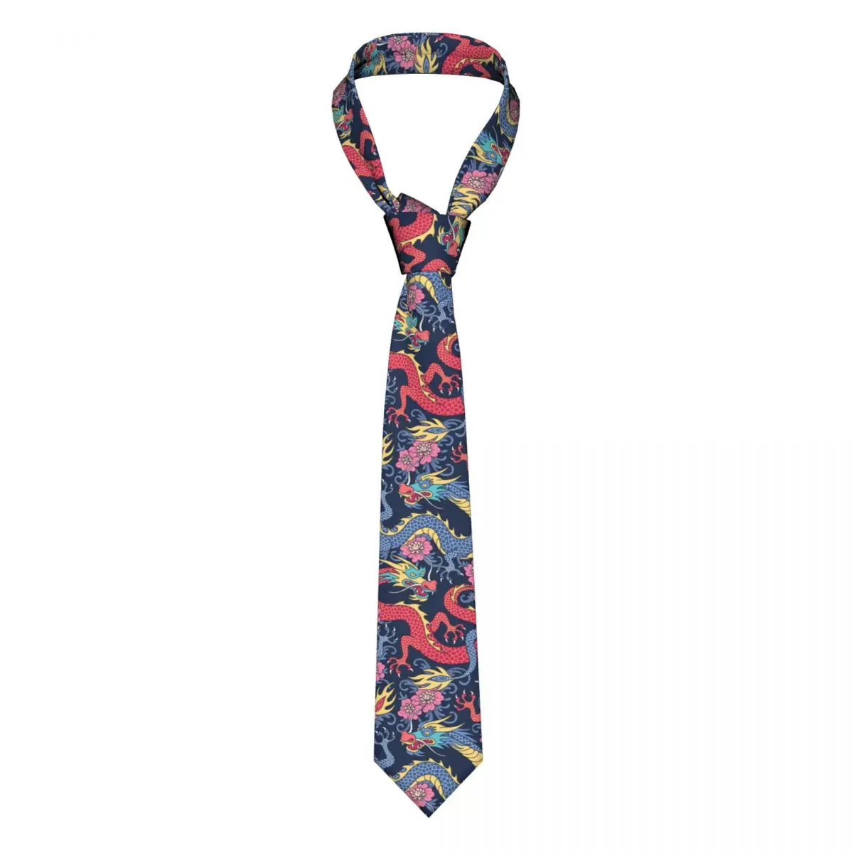 

Chinese Traditional Dragon Necktie Men Women Skinny Polyester 8 cm Narrow Dragons With Flowers Neck Ties for Daily Wear Gravatas