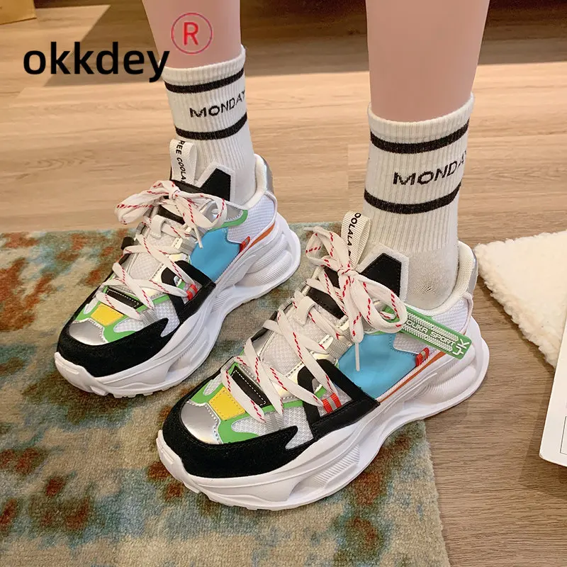 

Женские кроссовки на платформе, Вулканизированная подошва, на шнуровке, Повседневная модная индивидуальная обувь, цвет подходит