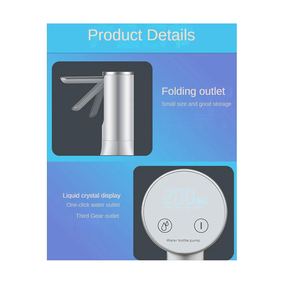 

Water Bottle Pump Household USB Electric Foldable Water Suction Device Water Dispenser Water Pump for 5 Gallon Bottle,A